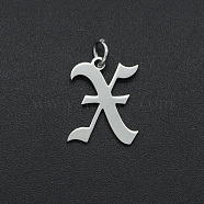 304 Stainless Steel Pendants, with Jump Ring, Old English, Letter, Laser Cut, Stainless Steel Color, Letter.X, 16x12.5x1mm, Hole: 3mm(STAS-R111-JA565-X)