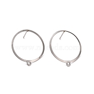 201 Stainless Steel Stud Earring Findings, with Horizontal Loop and 316 Stainless Steel Pin, Ring, Stainless Steel Color, 27.5x25mm, Hole: 1.4mm, Pin: 0.7mm(STAS-K241-12P)