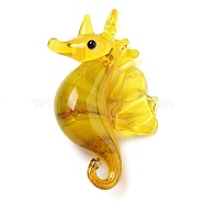 Handmade Lampwork Pendants, Sea Horse, Gold, 40x27x11mm, Hole: 2.5x2mm(LAMP-A004-02B)