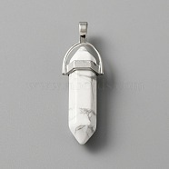 Natural Howlite Double Terminal Pointed Pendants, with Platinum Tone Zinc Alloy Findings, Faceted Bullet Charm, 41~43x13.5x10mm, Hole: 3.5x5.5mm(G-TAC0001-07C)