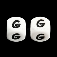 20Pcs White Cube Letter Silicone Beads 12x12x12mm Square Dice Alphabet Beads with 2mm Hole Spacer Loose Letter Beads for Bracelet Necklace Jewelry Making, Letter.G, 12mm, Hole: 2mm(JX432G)