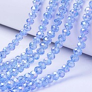 Electroplate Glass Beads Strands, AB Color Plated, Faceted, Rondelle, Light Sky Blue, 4x3mm, Hole: 0.4mm, about 113~115pcs/strand, 41~42cm(EGLA-A034-T4mm-B09)