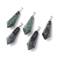 Natural Kambaba Jasper Pointed Pendants, with Platinum Plated Brass Loops, Bullet, 35.3~38x13~14mm, Hole: 6.5x2.8mm(G-I314-02P-17)