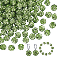 100Pcs Polymer Clay Pave Rhinestone Beads, Disco Ball Beads, Peridot, PP15(2.1~2.2mm), 6 Rows Rhinestone, 12mm, Hole: 1.5mm(RB-OC0001-09)