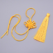 Polyester Tassel Pendant Decorations, Chinese Knot, Gold, 350~420x54x6mm, 125x10mm(DIY-WH0204-02K)