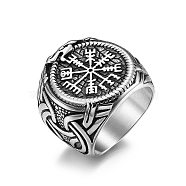 Stainless Steel Wide Finger Ring, Rune Words Odin Norse Viking Amulet Jewelry, Antique Silver, US Size 12 3/4(22mm)(FIND-PW0020-14E)