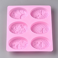 Food Grade Silicone Molds, Fondant Molds, For DIY Cake Decoration, Chocolate, Candy, Soap Mold, Oval with Bees, Pearl Pink, 197x215x28mm, Oval: 60x86mm(AJEW-WH0021-14)