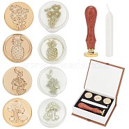 CRASPIRE Sealing Wax Particles Kits for Retro Seal Stamp, with Brass Wax Seal Stamp Head, Pear Wood Handle, Sealing Wax Sticks, Mixed Color, 11.9x9.4x0.42cm, 6pcs/box(DIY-CP0004-08)