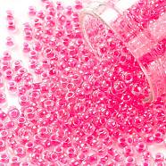 TOHO Round Seed Beads, Japanese Seed Beads, (978) Translucent Luminous Neon Pink, 8/0, 3mm, Hole: 1mm, about 222pcs/bottle, 10g/bottle(SEED-JPTR08-0978)