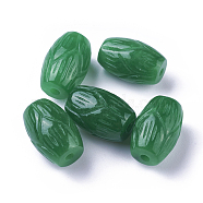 Carved Natural White Jade Beads, Dyed, Column, Green, 18x11.5~12mm, Hole: 2mm(G-L495-44)