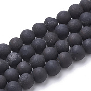 Electroplate Natural Druzy Geode Weathered Agate Beads Strands, Frosted, Dyed, Round, Black Plated, 6~6.5mm, Hole: 1.5mm, about 65pcs/strand, 15.5 inch(G-S284-6mm-01)