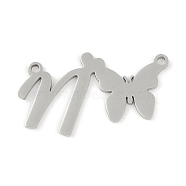 Non-Tarnish 304 Stainless Steel Pendants, Letter & Butterfly Charms, Letter N, 13.5x25x0.9mm, Hole: 1.2mm(STAS-L279-002P-N)