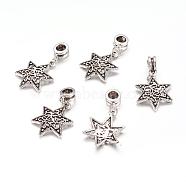 Alloy European Dangle Charms, Star, Antique Silver, 35mm, Hole: 5mm(PALLOY-JF00001-17)