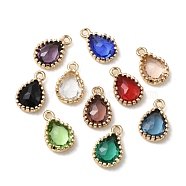 Brass with K9 Glass Charms, Light Gold, Teardrop Charms, Mixed Color, 12~12.5x8x3.5mm, Hole: 1.4mm(KK-C024-37KCG)