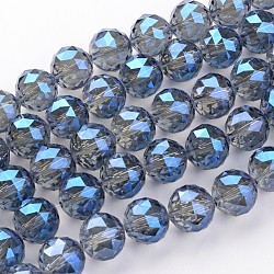 Electroplate Glass Bead Strands, Full Rainbow Plated, Faceted, Round, Royal Blue, 19.5mm, Hole: 2mm, about 12pcs/strand, 8.6 inch(22cm)(EGLA-J140-FR05-20mm)