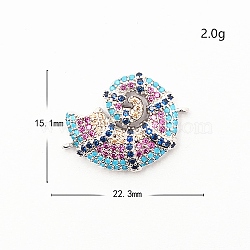 Metal Pave Colorful Cubic Zirconia Connector Charms, Conch Shell Links, Silver, 22.3x15.1mm(PW23030755981)