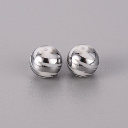 Electroplate Glass Beads, Round with Pattern, Platinum Plated, 10mm, Hole: 1.2mm(EGLA-Q123-003G)