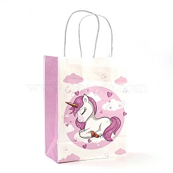 Rectangle Paper Bags, with Handles, Gift Bags, Shopping Bags, Horse Pattern, for Baby Shower Party, Plum, 27x21x11cm(AJEW-G019-05M-04)