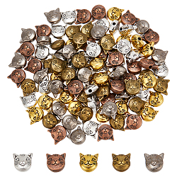 WADORN 100Pcs 5 Colors Tibetan Style Alloy Kitten Beads, Cat Head, Mixed Color, 8x8x5mm, Hole: 2mm, 20pcs/color(TIBEB-WR0001-01)