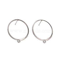 Non-Tarnish 201 Stainless Steel Stud Earring Findings, with Horizontal Loop and 316 Stainless Steel Pin, Ring, Stainless Steel Color, 27.5x25mm, Hole: 1.4mm, Pin: 0.7mm(STAS-K241-12P)