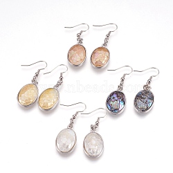Shell Dangle Earrings, with Platinum Tone Brass Findings, Oval, Mixed Color, 45mm, Pin: 0.7mm(EJEW-F162-B)