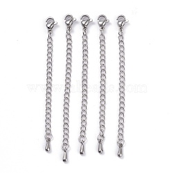 304 Stainless Steel Chain Extender, with Lobster Claw Clasps and Bead Tips, Stainless Steel Color, 68.5mm, Link: 4x2.8x0.5mm, Clasp: 9.3x6x3mm(X-STAS-G221-27P)