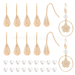 30Pcs Brass Leaf Earring Hooks, Ear Wire, with Horizontal Loops & 30Pcs Plastic Ear Nuts, Real 18K Gold Plated, 16x17x5mm, Hole: 2.5mm, Pin: 0.5mm(KK-BC0012-29)