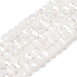 Imitation Jade Glass Beads Stands, AB Colors, Faceted, Round, White, 6x5.5mm, Hole: 1.2mm, about 91~93pcs/strand, 19.57~50.6 inch(49.7~50.6cm)(EGLA-A035-J6mm-B05)