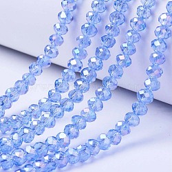 Electroplate Glass Beads Strands, AB Color Plated, Faceted, Rondelle, Light Sky Blue, 4x3mm, Hole: 0.4mm, about 113~115pcs/strand, 41~42cm(EGLA-A034-T4mm-B09)