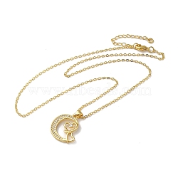 Golden Brass Crescent Moon Pendant Necklace with Rhinestone, Heart, 17.32 inch(44cm)(NJEW-Z015-01C-G)