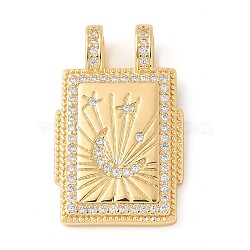 Brass Micro Pave Cubic Zirconia Pendants, Rectangle Charms, Clear, 29x18x6mm, Hole: 4.5x3mm(KK-U053-20G-04)