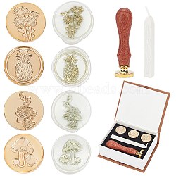 CRASPIRE Sealing Wax Particles Kits for Retro Seal Stamp, with Brass Wax Seal Stamp Head, Pear Wood Handle, Sealing Wax Sticks, Mixed Color, 11.9x9.4x0.42cm, 6pcs/box(DIY-CP0004-08)