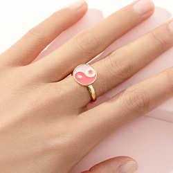 Alloy Enamel Rotatable Cuff Open Rings, Fidget Spinner Ring for Calming Worry Meditation, Golden, Yin-yang, US Size 4 1/4(15mm)(FS-WGEC271-27)