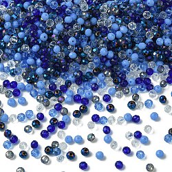 Glass Beads, Mixed Style, Faceted Rondelle, Blue, 4x3.5mm, Hole: 1mm, about 500pcs/bag(GLAA-YW0003-39I)