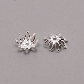 8-Petal Iron Bead Caps, Flower, Silver, 10.5x4mm, Hole: 1.8mm, inner diameter: 9.5mm, about 100pcs/bag