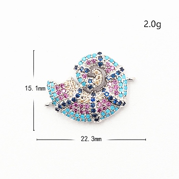 Metal Pave Colorful Cubic Zirconia Connector Charms, Conch Shell Links, Silver, 22.3x15.1mm