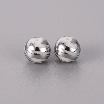 Electroplate Glass Beads, Round with Pattern, Platinum Plated, 10mm, Hole: 1.2mm