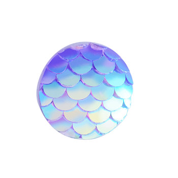 Resin Cabochons, Flat Round with Mermaid Fish Scale, Lilac, 12x3mm
