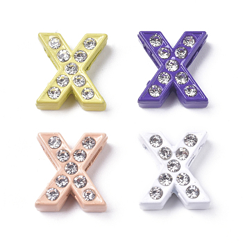 Alloy Rhinestone Slide Charms, Spray Painted Letter Beads, for Personalized Jewelry Bracelet, Letter.X, 12x11x4mm, Hole: 8x1.5mm