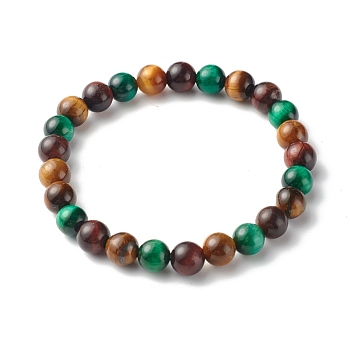 Natural Tiger Eye Beads Stretch Bracelets, 3/8 inch(0.85cm), Inner Diameter: 2-3/8 inch(6cm)