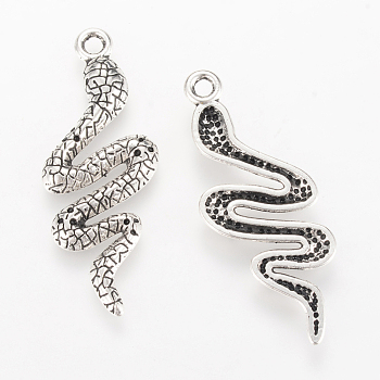 Tibetan Style Alloy Pendants, Snake, Cadmium Free & Lead Free, Antique Silver, 39x15x2.5mm, Hole: 2mm
