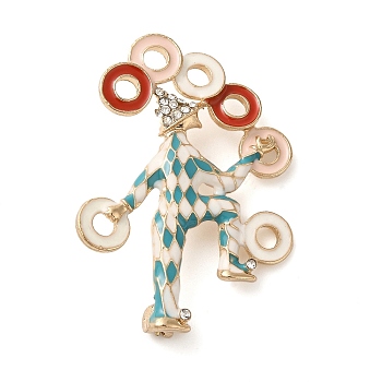 Alloy Crystal Rhinestone Brooch, Clown Enamel Pins, for Clothes Backpack, Colorful, 50x36.5mm