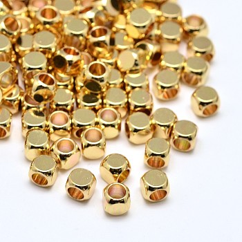 Brass Cube Beads, Lead Free & Cadmium Free, Golden, 4x4x4mm, Hole: 2mm