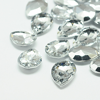 Imitation Taiwan Acrylic Rhinestone Cabochons, Pointed Back & Faceted, teardrop, Clear, 30x20x7.5mm, about 100pcs/bag