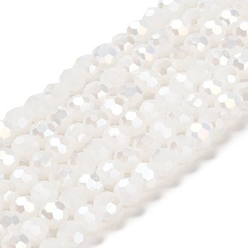 Imitation Jade Glass Beads Stands, AB Colors, Faceted, Round, White, 6x5.5mm, Hole: 1.2mm, about 91~93pcs/strand, 19.57~50.6 inch(49.7~50.6cm)