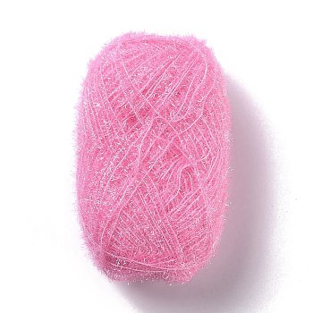 Polyester Crochet Yarn, Sparkling Scrubby Yarn, for Dish Scrubbies, Dishcloth, Decorating Crafts Knitting, Pearl Pink, 10~13x0.5mm, 218.72 yard(200m)/roll