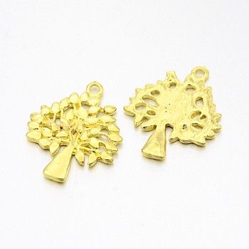 Tibetan Style Alloy Pendants, Cadmium Free & Lead Free, Tree, Golden, 28x24x1.8mm, Hole: 2mm