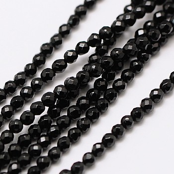 Natural Black Onyx Beads Strands, Dyed, Faceted Round, 3mm, Hole: 0.8mm, about 136pcs/strand, 16 inch
