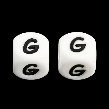 20Pcs White Cube Letter Silicone Beads 12x12x12mm Square Dice Alphabet Beads with 2mm Hole Spacer Loose Letter Beads for Bracelet Necklace Jewelry Making, Letter.G, 12mm, Hole: 2mm