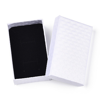 Rhombus Textured Cardboard Jewelry Boxes, with Black Sponge, for Jewelry Gift Packaging, Rectangle, White, 8x5x2.7cm, inside: 7.3×4.4cm.